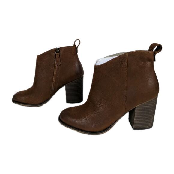 BP Nordstrom Lance Leather Ankle Bootie Brown Block Heel Side Zip Women's 8 - Picture 5 of 9